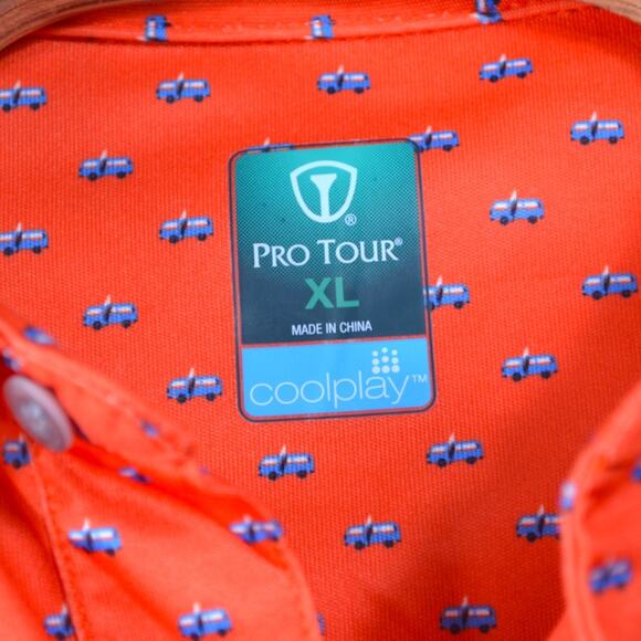 Pro Tour Golf Polo XL – Orange Shirt w/ Blue Golf Cart Pattern - Picture 4 of 6